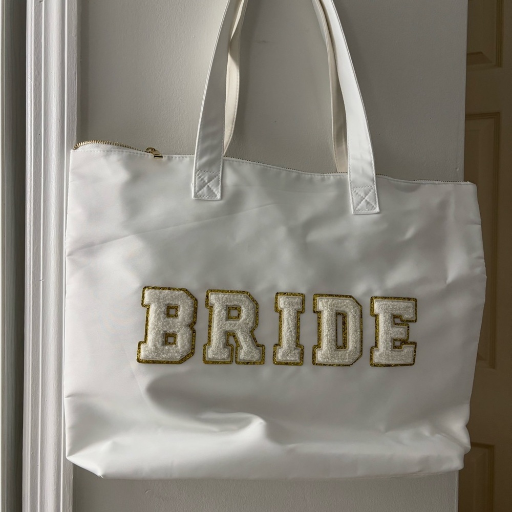White Bride Tote Bag with Gold Accents